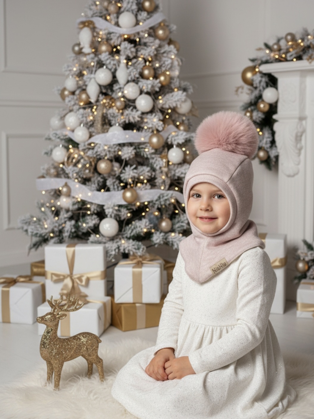 MERINO VILNOS ŠALMUKAS rausvo melandžo "PŪKIS" SU 1 POMPONU