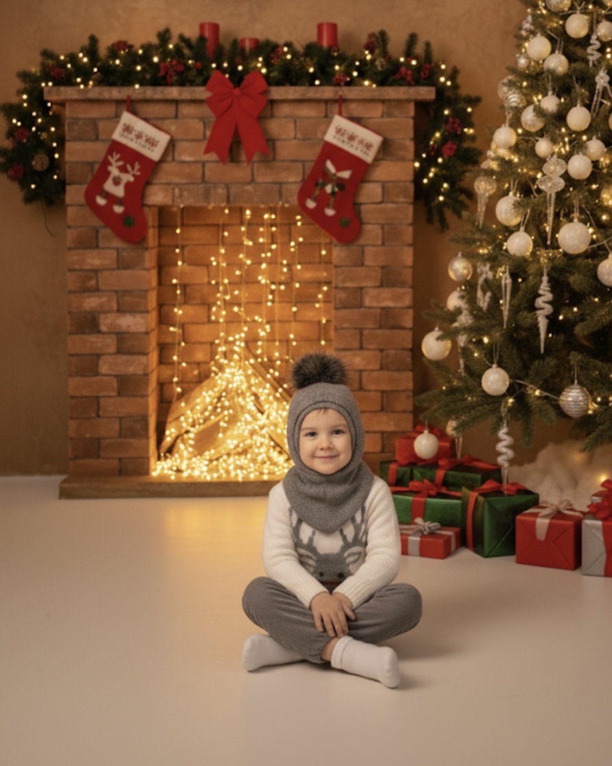 MERINO VILNOS ŠALMUKAS rudo melandžo "PŪKIS" SU 1 POMPONU